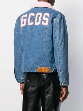 GCDS Mens Faux Shearling Collar Denim Jacket Size XL